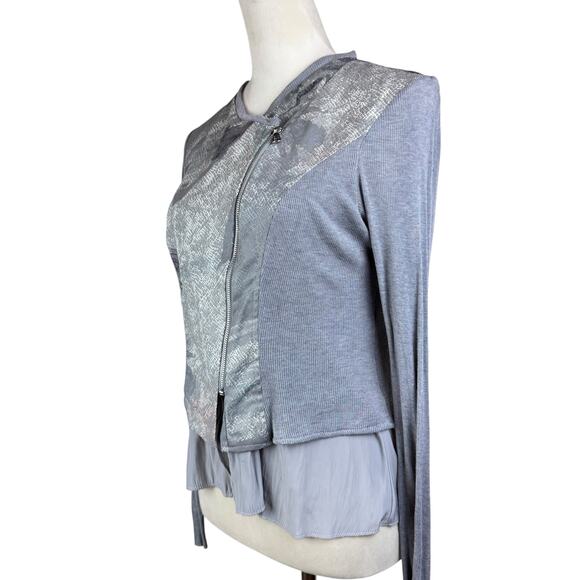Lola & Sophie Gray Reptile Snake Print Asymmetrical Zip Long Sleeve Twofer Top - Picture 6 of 12